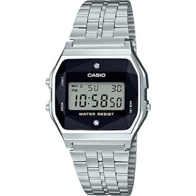 CASIO Classical Vintage Waterproof Black/ Unisex Mens Silver Digital - SILVER - Free