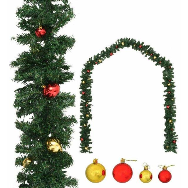 vidaXL Christmas Garland Decorated with Baubles 20 m - Green