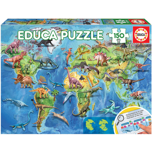 Educa World Map with Dinosaurs 150 Pieces