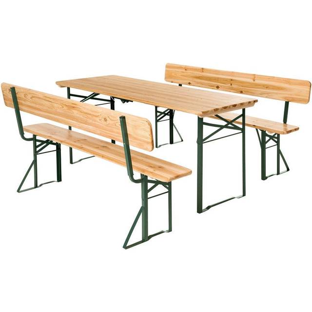 Tectake Dining Table And Bench Set - Stable, Benches w/ Removable Backrests, Brown