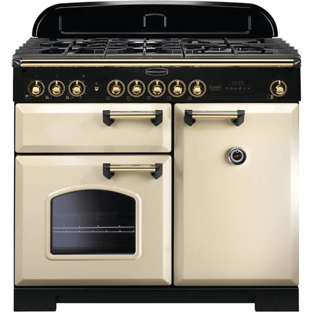 Rangemaster Classic Deluxe CDL100DFFCR/B 100cm Dual Fuel Range Cooker - Cream / Brass - A/A Rated