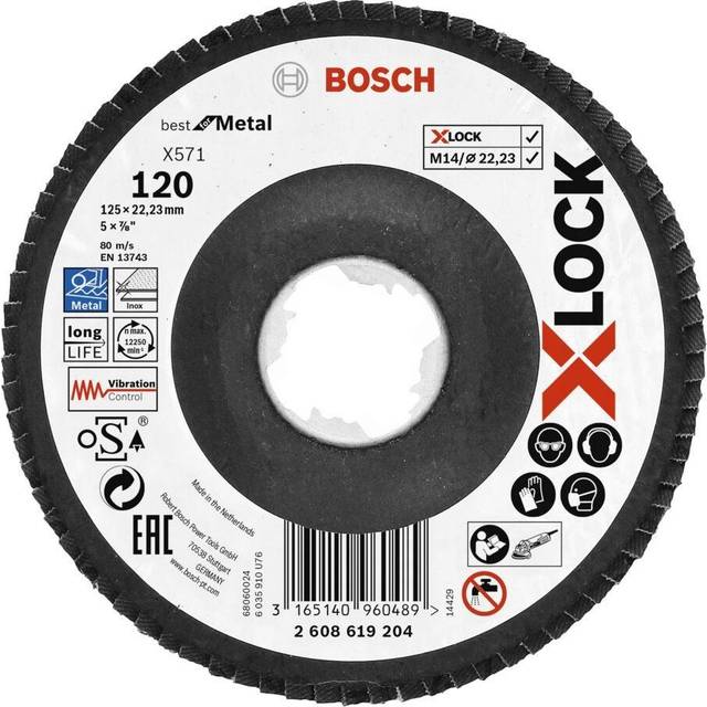 Bosch 125MM P120 X-Lock Flap Disc X571 Best for Metal - Conical (Typ- you get 10