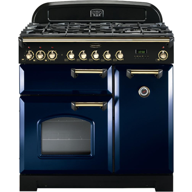 Rangemaster Classic Deluxe CDL90DFFRB/B 90cm Dual Fuel Range Cooker - Regal Blue / Brass - A/A Rated