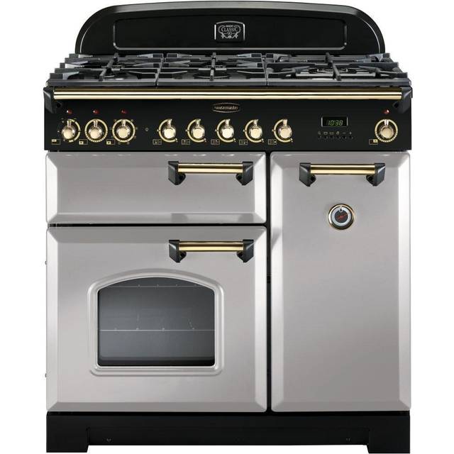 Rangemaster Classic Deluxe CDL90DFFRP/B 90cm Dual Fuel Range Cooker - Royal Pearl / Brass - A/A Rated
