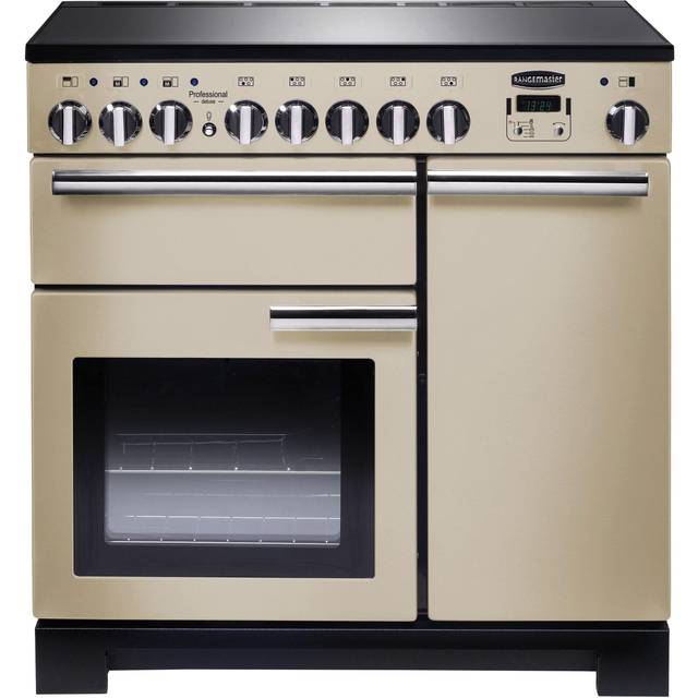 Rangemaster Professional Deluxe PDL90EICR/C 90cm Electric Range Cooker with Induction Hob - Cream / Chrome - A/A Rated