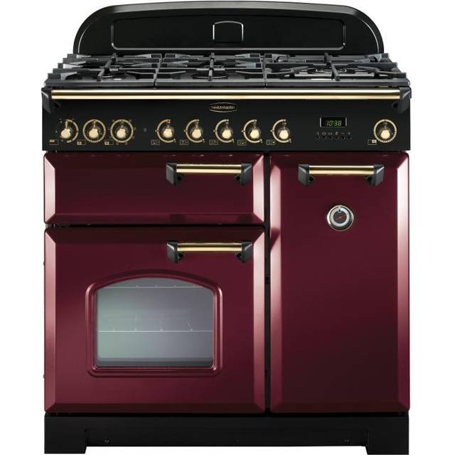 Rangemaster CDL90DFFCY/B Classic Deluxe 90 Dual Fuel Range Cooker – Cranberry &amp; Brass