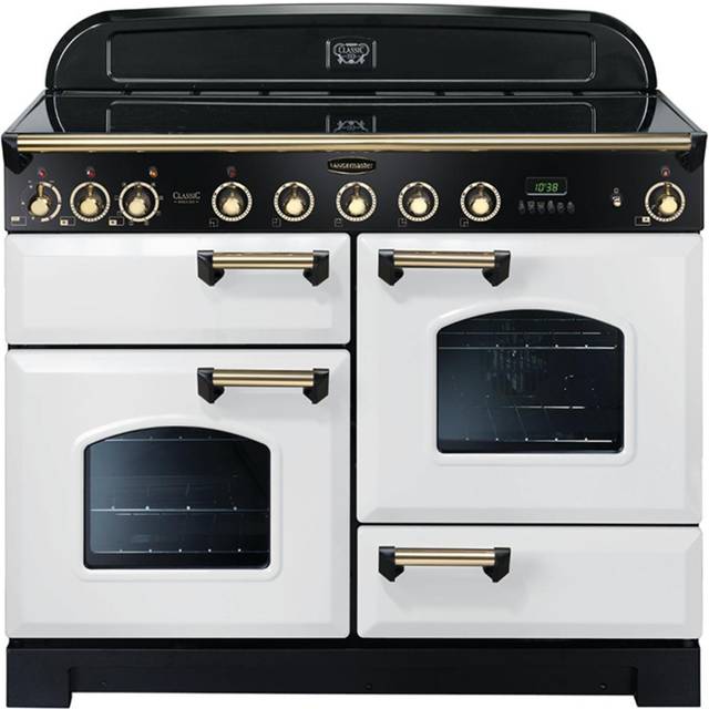 Rangemaster Classic Deluxe CDL110EIWH/B 110cm Electric Range Cooker with Induction Hob - White / Brass - A/A Rated