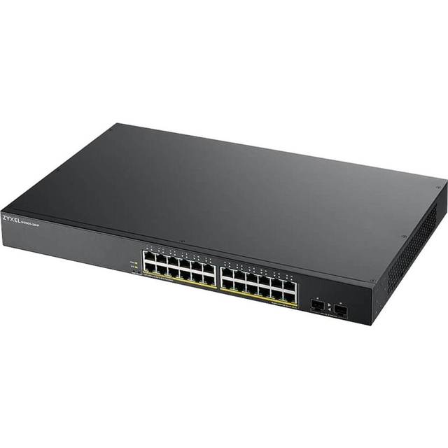 Zyxel Gigabit PoE-omkopplare 24 portar | Intelligent hantering | Rackmontering | 24 PoE+-portar med en effekt på 170 watt och 2 SFP-portar | VLAN, IGMP, QoS | Livstidsgaranti [GS1900-24HP]