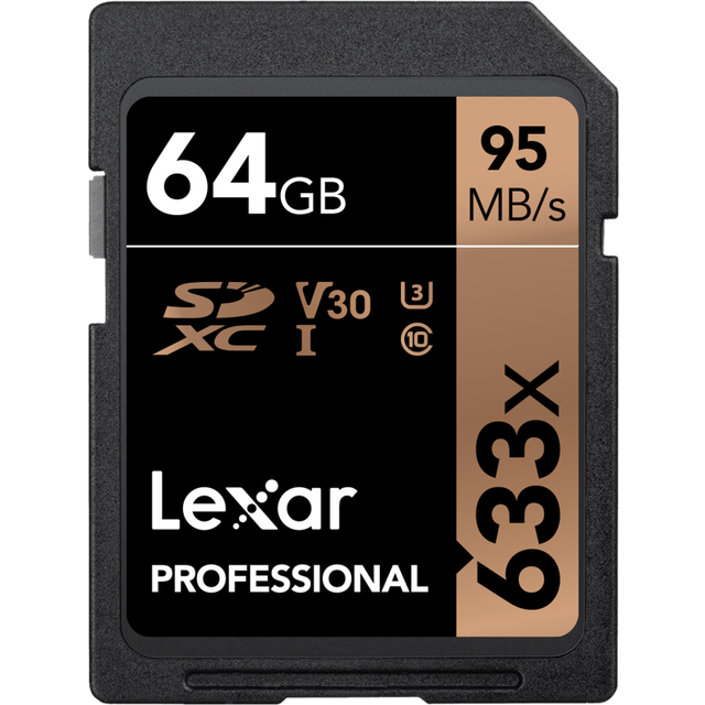64 GB Lexar Professional 633x SDXC UHS-I-kort, upp till 95 MB/s läsare 45 MB/s Write C10 V30 U3, LSD64GCB1EU633