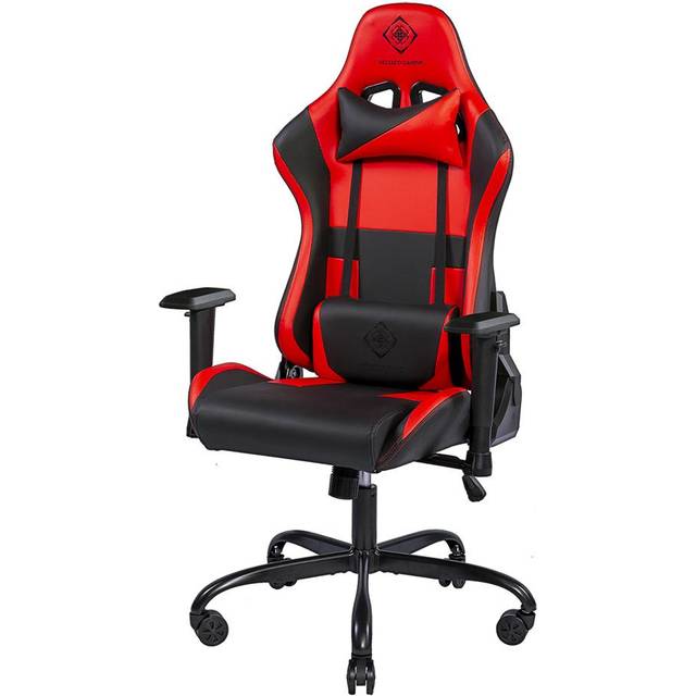 DELTACO Gaming-stol – PC-spelstol med armstöd, högt ryggstöd och kudde (gamingstol, kontorsstol, ergonomisk, höjdjusterbar, PU-läder, 110 kg) röd/svart