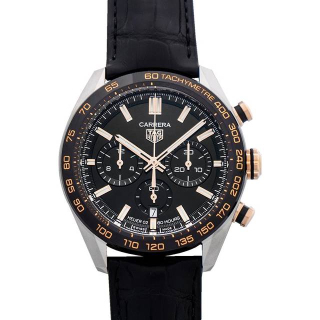 TAG Heuer Carrera Chronograph Th20-00 44 mm Watch - Black Alligator Band - Steel and Gold Case
