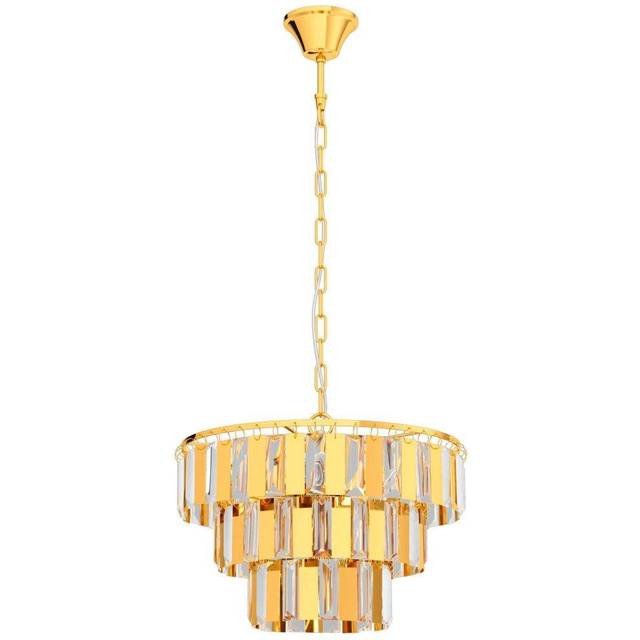 EGLO Pendellampa med havsglas, 5 flamsäkra hänglampor modern, elegant, hänglampa av stål i mässing och kristall i klar, matbordslampa, vardagsrumslampa hängande med E14-fattning, Ø 38,5 cm
