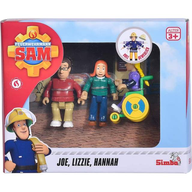 Simba 109251080 – brandman Sam familj Sparks figurset, Lizzie, Joe och Hannah Sparks med rullstol, fullt rörlig, 7,5 cm, från 3 år