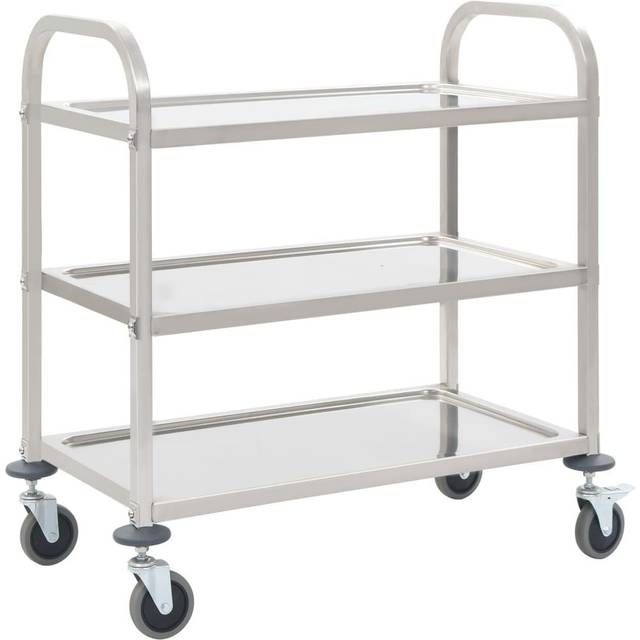 vidaXL Serveringsvagn 3 våningar 95x45x83,5 cm rostfritt stål