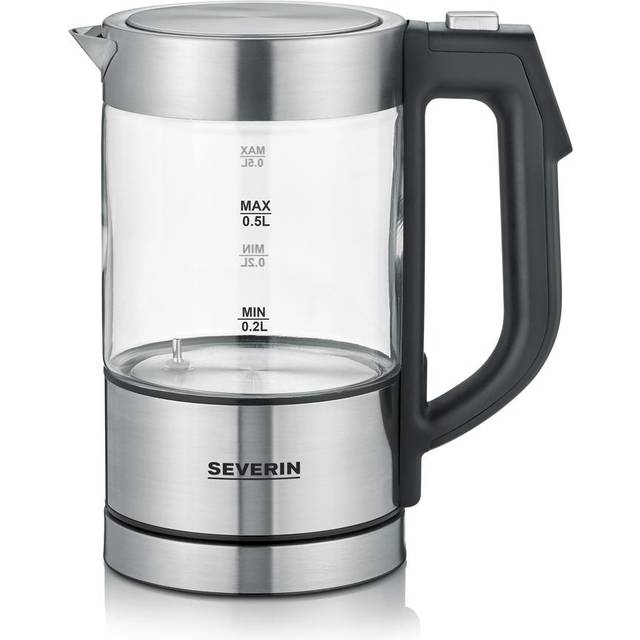 SEVERIN Digital Mini Glass Kettle, kompakt vattenkokare med temperaturval, vattenkokare med kalkfilter, glas/borstat rostfritt stål/svart, WK 3458