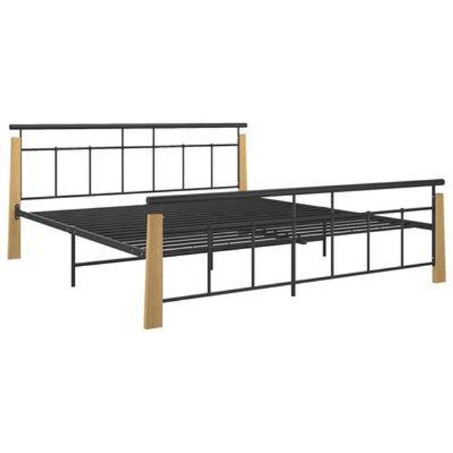 vidaXL Bed Frame without Mattress Metal and Solid Oak Wood 180x200 cm Super King - Black