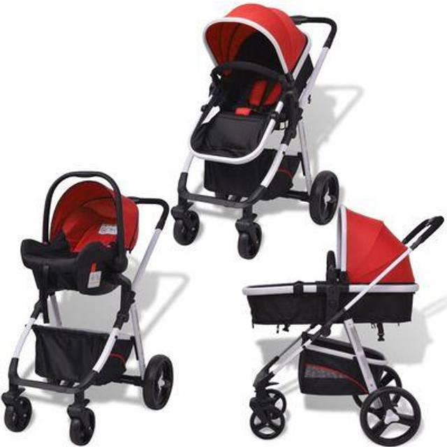 vidaXL 3-i-1 Barnvagn aluminium blå och svart