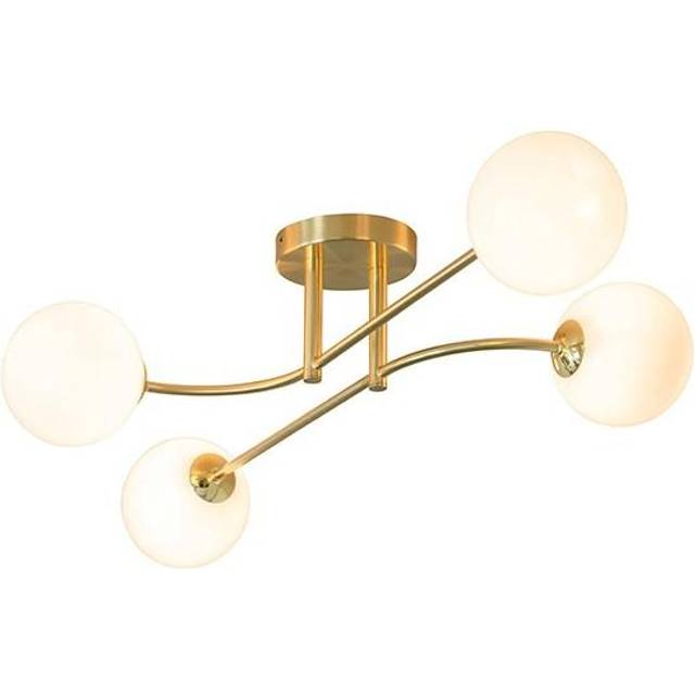 Endon 75959 Otto 4 Light Semi Flush Ceiling Light Brass Opal