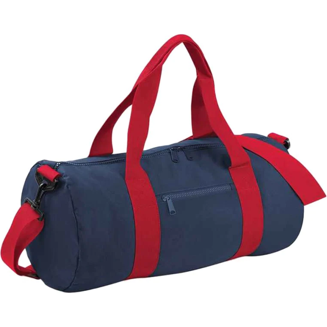 (One Size, French Navy/Classic Red) Bagbase Plain Varsity Barrel / Duffle Bag (20 Litres) (Pack of 2)