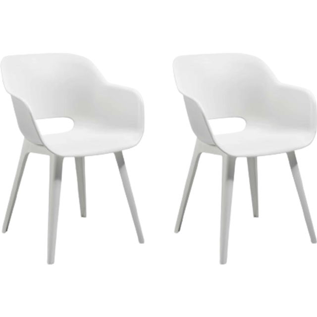 Keter 2x Outdoor Chairs Akola White Garden Dining Chair Stackable Armchair