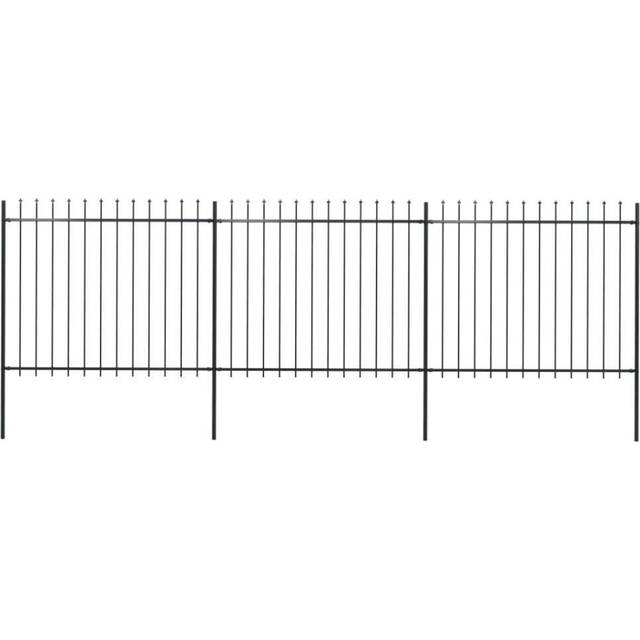 Trädgårdsstaket med spjuttopp stål 5,1x1,5 m svart