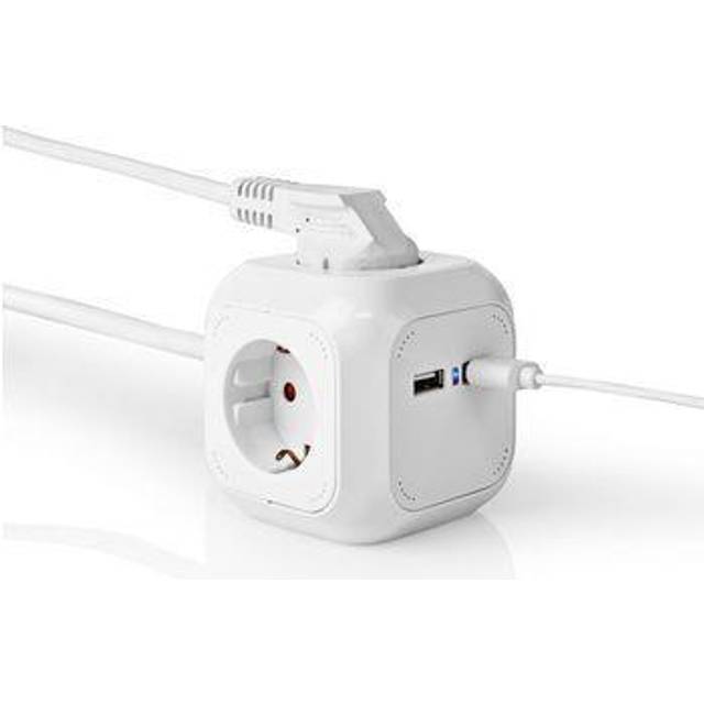 Grenuttag 1,5m (kub) | 4 uttag och USB | vit