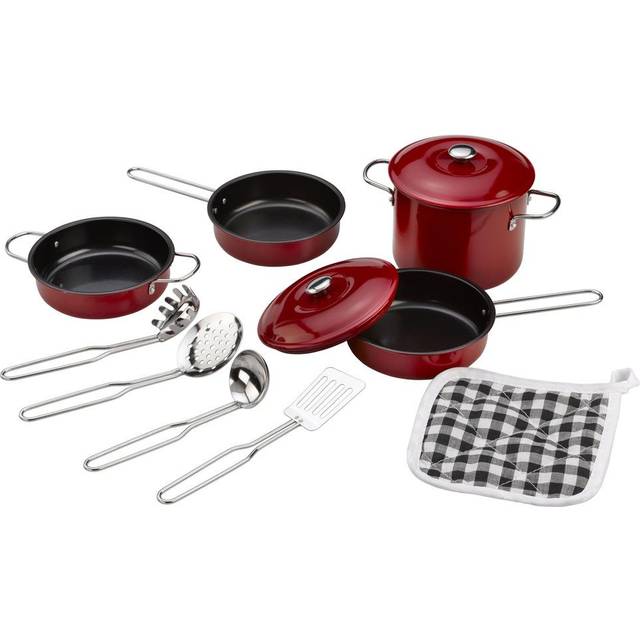 Tidlo 11 Piece Non-stick Red Cookware Role Play Set, Red
