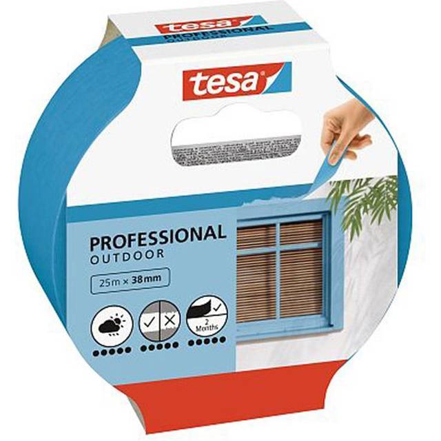tesa maskeringstejp OUTDOOR - Tunn maskeringstejp för exakt maskering vid målning utomhus, UV- och väderbeständig - 25 m x 38 mm