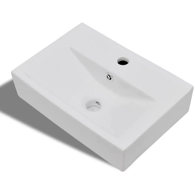 vidaXL Ceramic Bathroom Sink Basin Faucet/Overflow Hole White Rectangular, White
