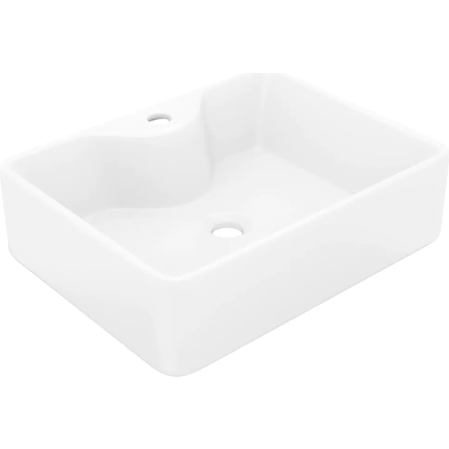 vidaXL Ceramic Bathroom Sink Basin with Faucet Hole White Square