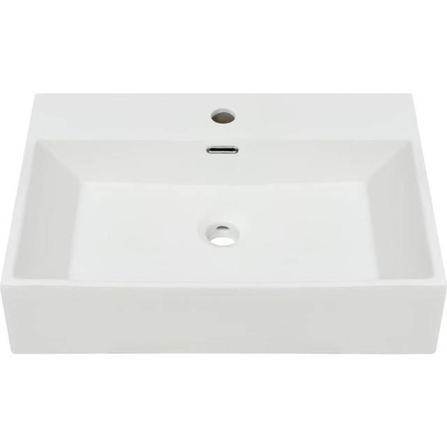 vidaXL Basin with Faucet Hole Ceramic White 60.5x42.5x14.5 cm