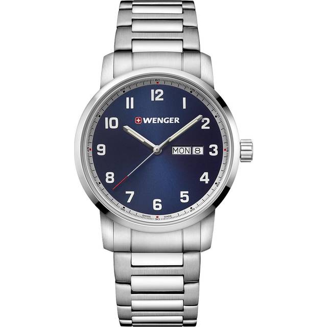 Wenger Attitude Mens klockor Ø 42mm, schweiziska, Kvarts, Vattentät 100m, Rostfritt stål Armband, Safir glas, Blå/Silver, 01.1541.121, Brun/Svart, armband