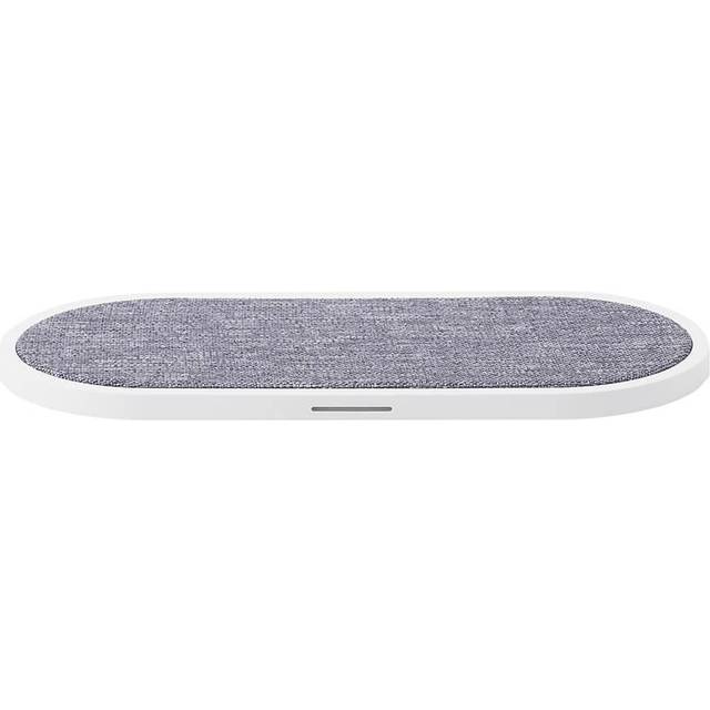 Trådlös Dual QI Laddare USB-C Ansl. 2x10W Vit med Grå Textil