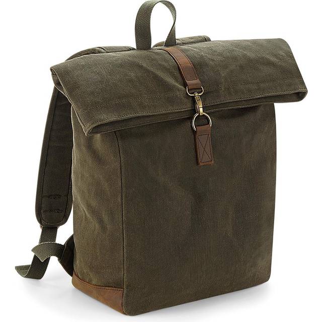 (One Size, Olive Green) Quadra Heritage Waxed Canvas Leather Accent Backpack
