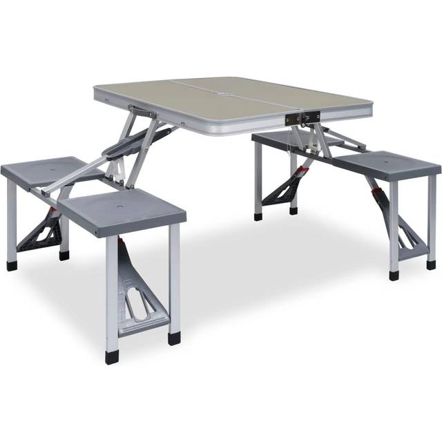 vidaXL Folding Camping Table with 4 Seats Steel Aluminium - Silver