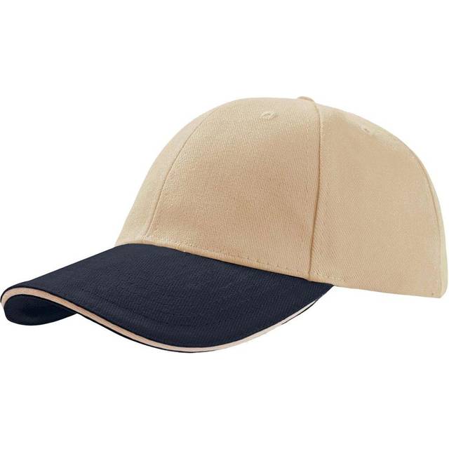 (One Size, Natural/Navy) Atlantis Liberty Sandwich Heavy Brush Cotton 6 Panel Cap (Pack of 2)
