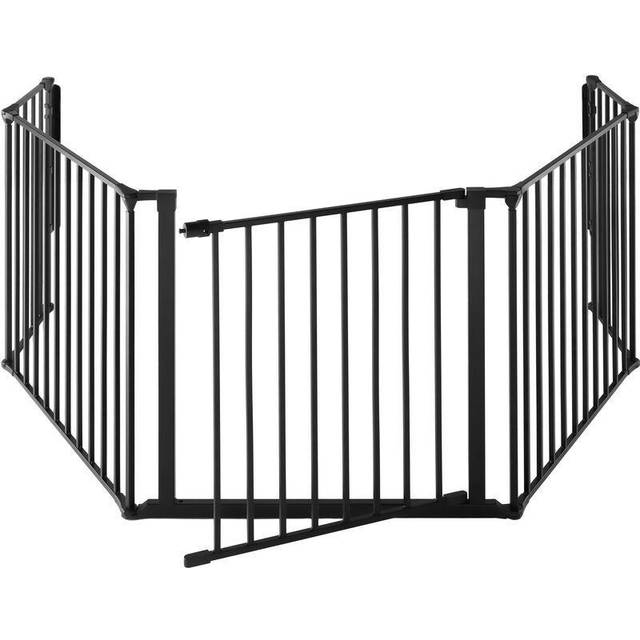 Baby Gate - fireplace safety gate with 5 elements, door with security lock - black