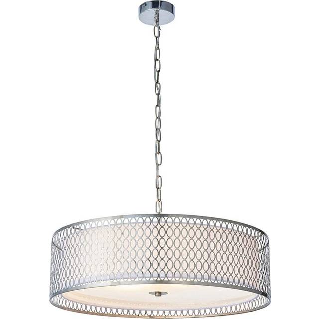 Endon 81969 Cordero 3 Light Ceiling Pendant In Satin Nickel And White Fabric