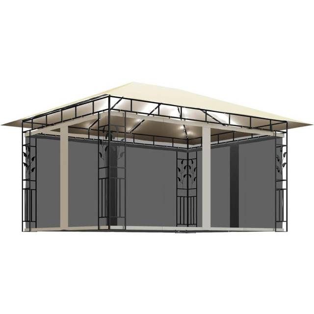 Vidaxl Gazebo With Mosquito Net&led String Lights 4x3x2.73 M Cream