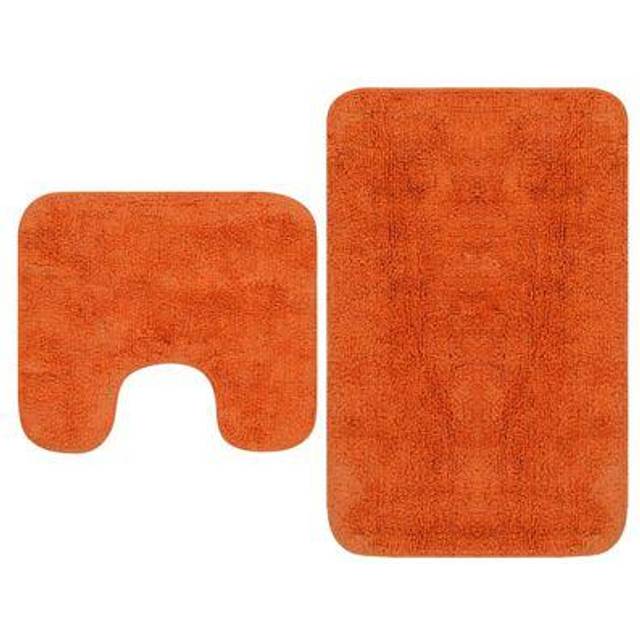 vidaXL Bathroom Mat Set 2 Piece Fabric Orange Water Absorbent Floor Carpet Rug