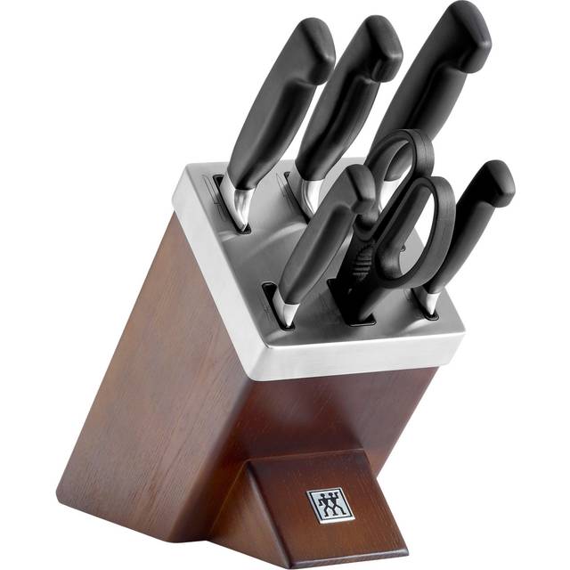ZWILLING Självslipande knivställ, 7 delar, Träställ, knivar och sax av rostfritt stål/Plasthandtag, Four Star