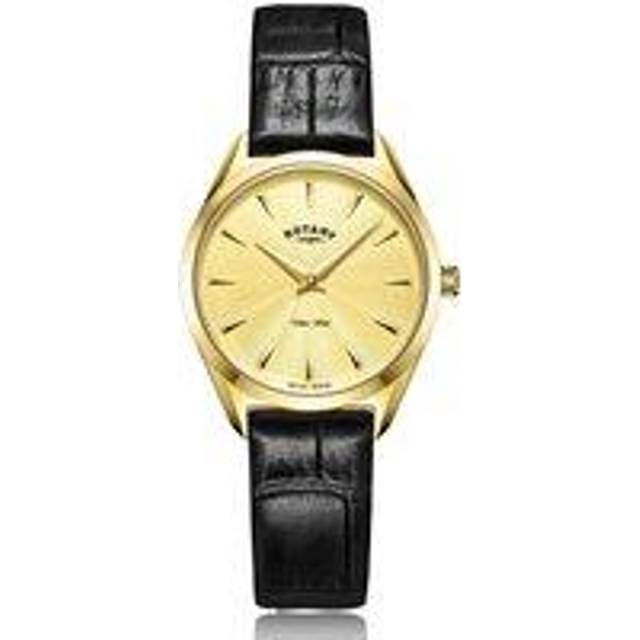 Rotary Ultra Slim Ladies' Black Leather Strap Watch