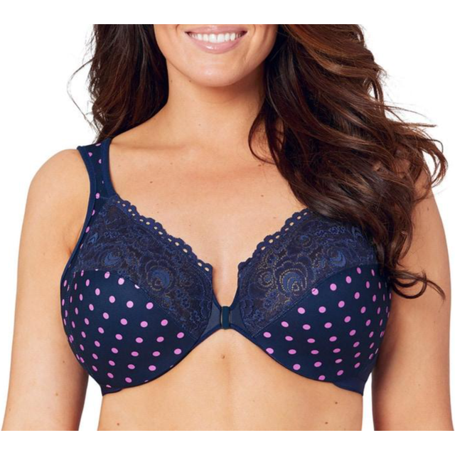Glamorise Full Figure Plus Size Wonderwire Front Close Bra - Navy Polka Dot