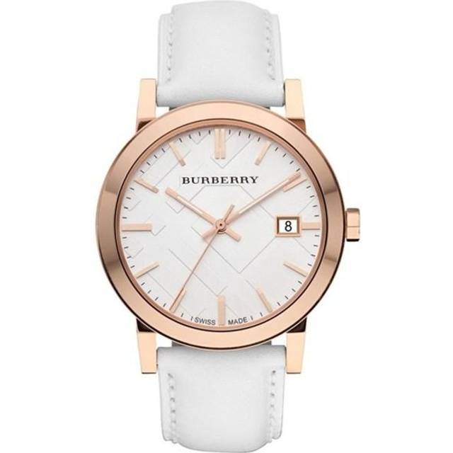 Burberry BU9012 Large Check White Leather Strap Men's Watch