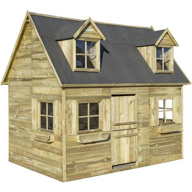 Country Cottage Wooden Playhouse Natural Wood Natural Pressure Treated Timber Finish Rowlinson