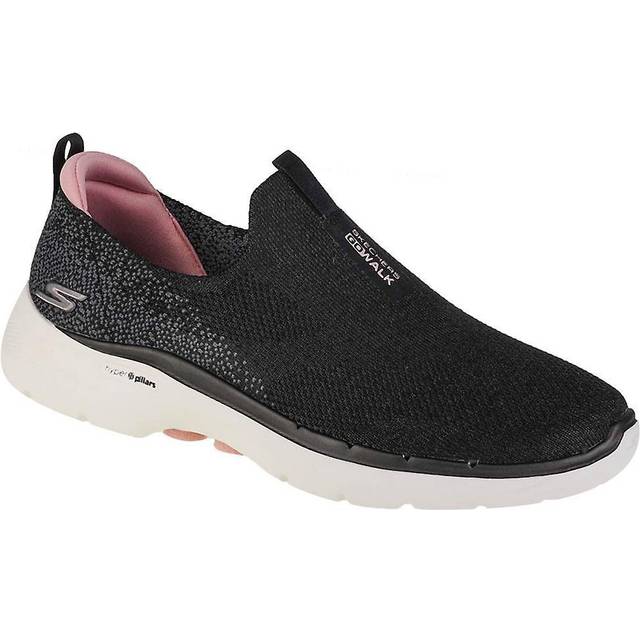 Women's Wide Fit Skechers 124502 Go Walk 6 Glimmering Trainers - Black/Pink
