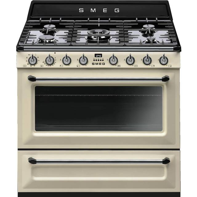 Smeg TR90P9 Gloss Cream 90Cm Victoria Gloss Cream Single Cavity Dual Fuel Traditional Cooker