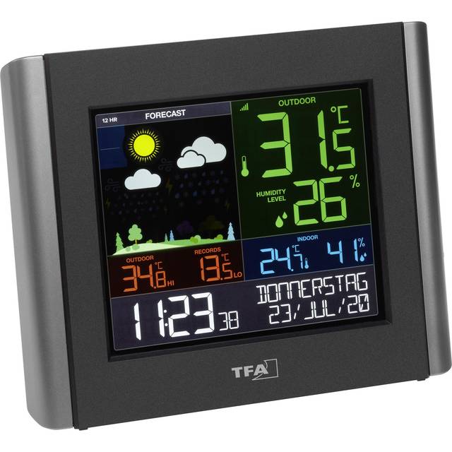TFA Dostmann WiFi väderstation Meteo, 35.8000.01, professionell väderprognos, gratis app, justerbara larm, daggpunkt, värmeindex, svart