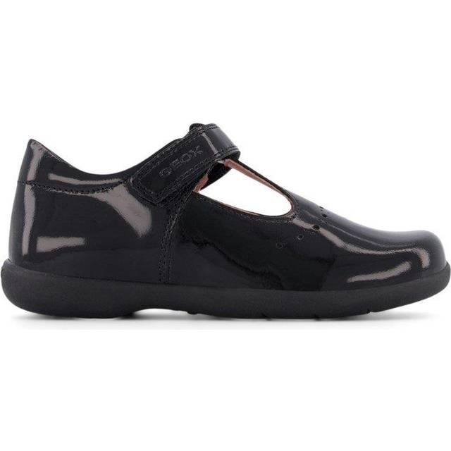 Girl's GEOX NAIMARA G B Girls Leather Touch Fasten School Shoes Patent Black - Size: UK 11.5 / eur 30