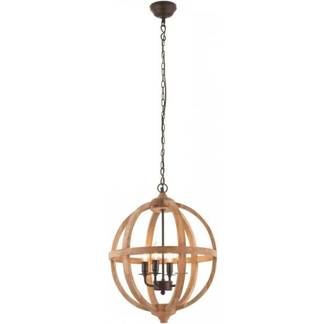 Ensora Lighting Ara Wood 4 Light Pendant Ceiling Light, Brown